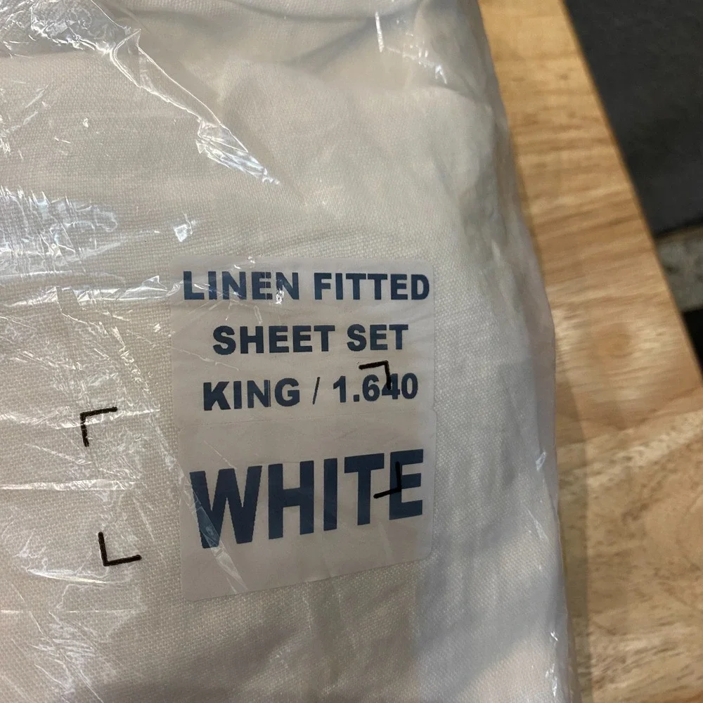 Quince European Linen Fitted Sheet Set King Size White NO FLAT SHEET 3 Piece